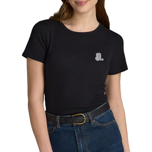 T-shirt à manches courtes pour femme en coton biologique 100% écologique, col rond, séchage rapide, respirant, motif uni, logo personnalisé, coupe classique - Product Image 1