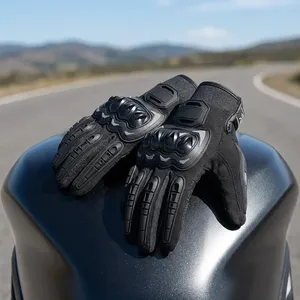Gants de moto en cuir noir OEM unisexes, gants de conduite à doigts entiers avec sangle de poignet réglable pour la conduite en toutes saisons - Product Image 5