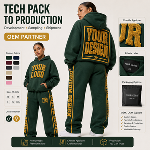 Conjunto Deportivo Personalizado para Mujer con Bordado, Sudadera Verde con Capucha y Pantalones con Cordón, Corte Holgado, Ropa Casual de Otoño - Product Image 5