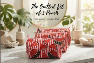 Juego de 3 Bolsas Acolchadas de Lujo Personalizadas, Bolsa de Aseo de Algodón Jaipur con Estampado de Bloques, Organizador de Maquillaje, Estuche de Cosméticos, Kit de Viaje para Mujer - Product Image 2