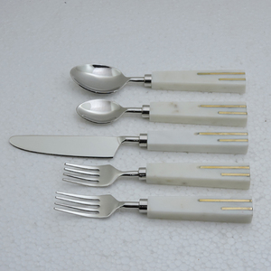 Modern Stainless Steel Flatware Set 5 Piece Cutlery With Blue <b>Acrylic</b> Textured Handles High <b>Mirror</b> Polish Dishwasher Safe - Product Image 4