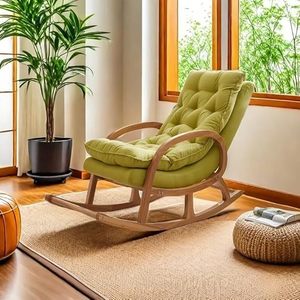 Silla Mecedora de Madera Hecha a Mano – Silla Chesterfield de Terciopelo con Botones y Asiento Acolchado, Elegante Silla Mecedora de Lujo - Product Image 1