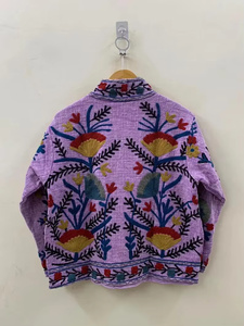 เสื้อแจ็คเก็ตบอมเบอร์ผ้าฝ้ายถักลายปักดอกไม้ทำมือ สไตล์โบโฮ เหมาะสำหรับงานเทศกาล ของขวัญสำหรับเธอ - Product Image 2