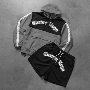 Custom Logo Plus Size Sportswear 2 Piece Sets Patchwork <b>Jacket</b> and Shorts Tracksuit Summer <b>Light</b> <b>Weight</b> Nylon for Men - Product Image 1