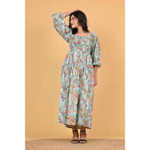 Vestido Maxi de Algodón Indio con Estampado Floral para Mujer, Estilo Boho, con Mangas Largas Fruncidas, Vestido Informal de Verano para Fiestas - Product Image 2