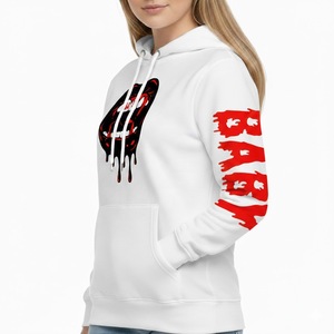 Sudadera con capucha de forro polar blanco para mujer con logotipo personalizado, venta al por mayor, estilo urbano, gráfico de labios de vampiro, sudadera pesada de invierno - Product Image 4