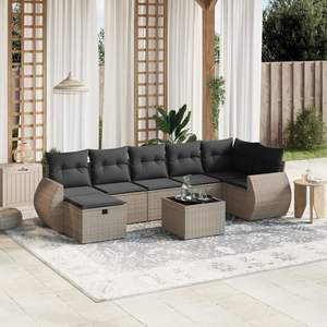 Ensemble de canapé de jardin en rotin poly gris avec verre trempé et mobilier d'extérieur durable en acier enduit de poudre - Product Image 1