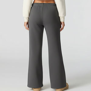 Pantalon large taille haute personnalisé pour femme, tricoté, coupe ample, longueur intégrale, couleur unie, taille élastique, décontracté, pour l'automne - Product Image 5