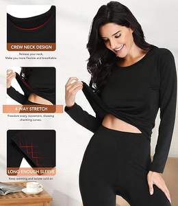 Conjunto de Ropa Interior Térmica para Mujer, Camiseta y Pantalones Largos, Conjunto de Pijama Suave para Clima Frío - Product Image 2