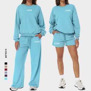 Conjunto Deportivo de Algodón para Mujer, Sudadera de Cuello Redondo con Pantalones, Corte Holgado, Color Sólido, Transpirable, Estilo Casual de Primavera - Product Image 1