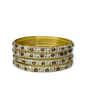 Wholesale Gold Plated Floral Pattern <b>Glass</b> <b>Bangles</b> Set with Crystal Rhinestone Inlay Ethnic Style Women's Party - Product Image 2