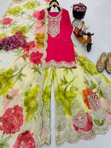 Shree Indian Exports presenta un vestido Anarkali/Salwar Kameez de tela de seda Chinon con bordados elaborados para usar en Eid y el mes de Ramadán. - Product Image 6