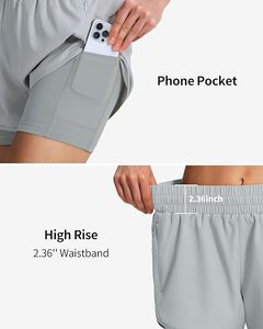 Women's Eco-Friendly SpandexPolyester 2-in-1 Quick Dry High Waist Breathable Gym Workout <b>Running</b> <b>Shorts</b> Phone Pockets <b>Liner</b> - Product Image 3