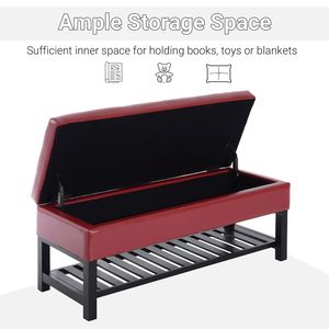 Panca contenitore imbottita in similpelle rosso carminio da 44 pollici con porta scarpe - Product Image 4