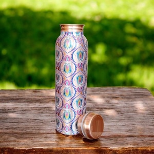 Pure Copper Double Wall <b>Water</b> <b>Bottle</b> with Elegant Printed Design Leak Proof Cap for Home Office & Travel Use <b>Bulk</b> - Product Image 3