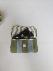 Shree Balajee Garments Stripe Green Quilted <b>Sunglasses</b> <b>Case</b> for Women | Handmade Cotton Eyewear Pouch Model Q P-1 Rectangle - Product Image 2