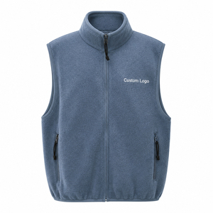 <b>Men's</b> Blue Stand Collar Zippered Velour Breathable <b>Vest</b> Casual Plus Size Autumn Outerwear Solid Color Front Logo Customized - Product Image 1