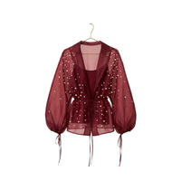 Haut pour femme en organza tricoté à la main, motif étoiles de mer et coquillages, respirant, brodé, élégant, collection Printemps/Été, vente en gros