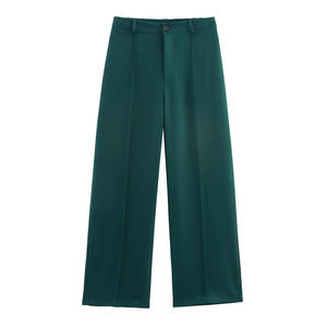Pantalones Casuales de Pierna Ancha para Hombre, Cintura Media, Verde Oscuro, 100% Algodón, Cintura Elástica, Antiarrugas, Pantalones de Lona para Invierno - Product Image 1