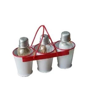 Juego de 3 Saleros y Pimenteros Redondos de Hojalata Galvanizada de Alta Calidad con Asas, Perfectos para un Uso Diario en la Cocina con Estilo - Product Image 1