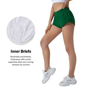 Pantalones cortos deportivos de gimnasio de cintura alta para mujer, pantalones cortos para correr de secado rápido, bolsillos con cremallera, transpirables, 100% poliéster para entrenamientos atléticos - Product Image 6