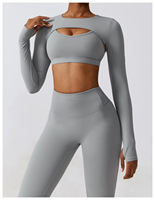 Ensemble d'entraînement trois pièces pour femmes Camisole soutien-gorge de sport Leggings Gym Fitness Yoga vêtements grande taille boléro sport haussement d'épaules
