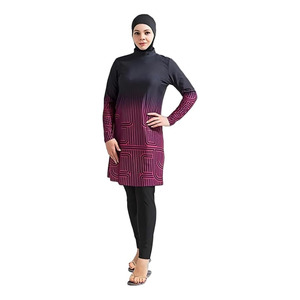 Islamic Modest Swimwear <b>for</b> Women Solid Print <b>Pattern</b> Logo Front Waterproof Breathable 2-Piece Muslim Islamic Burkinis Swimwear - Product Image 1