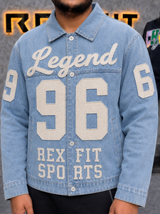 Veste en jean unisexe personnalisée, style streetwear oversize, effet délavé, avec broderie et patchs numérotés, OEM ODM - Product Image 6