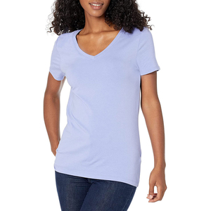 T-shirt décontracté pour femme à manches courtes et col en V, en tissu tricoté 100 % coton, écologique, respirant, pour un usage quotidien estival - Product Image 4