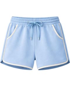 Light Blue Women Shorts Elastic Waist <b>Drawstring</b> Casual Gym Shorts Contrast Trim Summer Lounge Shorts Soft Comfortable Wear - Product Image 1