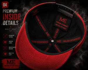 Casquette Snapback en maille noire personnalisée MALVAN ENTERPRISES, broderie 3D, visière plate, 6 panneaux, réglable, unisexe, logo lettres - Product Image 3