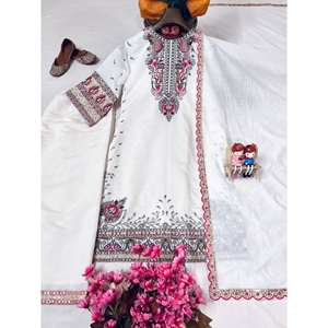 Conjunto de Salwar Kameez de Algodón para Fiesta, Talla XL, con Lentejuelas y Bordados, Aspecto Elegante - Product Image 1