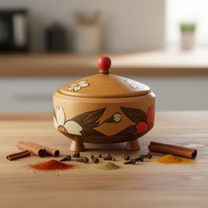 Boîte à chapati en bois artisanale de qualité supérieure avec organisateur d'épices, rangement de cuisine, conteneur à roti, produit utilitaire pour la maison - Product Image 3