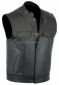 Gilet en cuir de haute qualité Sons Of Anarchy Gilet en cuir pour motards Club Moto Gilet Noir Coupe Patch En Gros - Product Image 3