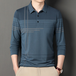 Men's Long Sleeve Knitted <b>Polo</b> <b>Shirt</b> Geometric Pattern <b>Pocket</b> Casual Style Maroon Color Regular Fit 2027 - Product Image 3