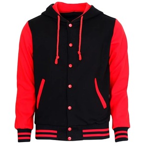 Blouson universitaire à capuche noir et rouge pour homme en coton molletonné avec boutons-pression, style Letterman, streetwear, vêtement d'extérieur, fournisseur OEM - Product Image 6