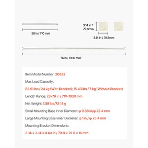 Asta Telescopica Regolabile in Acciaio Inox per Tenda Doccia, 28-76 Pollici, Diametro 1 Pollice, con Tensione a Molla, Senza Supporti a D - Product Image 4