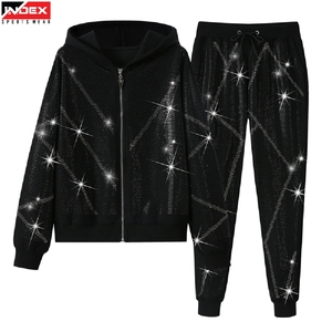 Custom made Rhinestone Sweat Suit Men USA Luxury Sparkling Tracksuit Hoodie Jogger Set Premium Quality Streetwear <b>Gym</b> Wear - Product Image 1