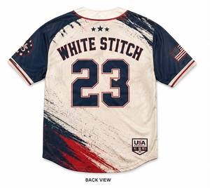 Maillot de baseball unisexe à manches courtes, imprimé par sublimation, drapeau américain, logo WS, 100% polyester, respirant, coupe classique, toutes saisons, blanc - Product Image 2