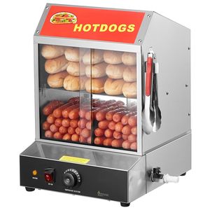 เครื่องนึ่งฮอทดอก 2 ชั้น ขนาด 28.5QT ควบคุมอุณหภูมิได้ 86-185F พร้อมเครื่องอุ่นขนมปังไฟฟ้า ประตูบานเลื่อนกระจกนิรภัย ขนาด 28.5QT 2 ชั้น - Product Image 1