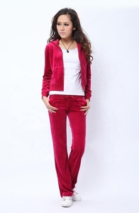 Custom Made Women's Velvet Fabric Body Fit Blank Track Suit Long <b>Pants</b> & Zipper Top Survetement Velour Ribbed Cuff Sweat Suit - Product Image 6