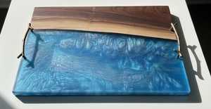 Elegant Natural Hardwood & <b>Epoxy</b> Resin Entertaining Tray with Heavy-Duty Metal Handles for Serving Drinks, Snacks & Appetizers - Product Image 2