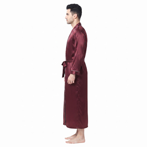 Robe de nuit en satin pour homme, manches longues, hiver, décontractée, en tissu polyester soyeux, respirant, pour dormir et se détendre à la maison - Product Image 3