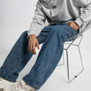 New <b>High</b> Quality <b>Men's</b> Relaxed Fit <b>High</b>-<b>Rise</b> Cowboy Cut <b>Jeans</b> Blue Light Wash Denim Pants With Cheap Price - Product Image 6