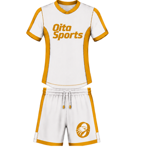 Conjunto de Camiseta y Pantalones Cortos de Rugby Blanco y Amarillo, Cuello en V, Uniforme de Equipo Personalizado, Ropa Deportiva Transpirable para Entrenamiento - Product Image 1
