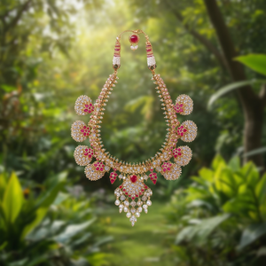 Guttapusalu Haram-Luxury Gold Plated Pearl & Diamond Bridal Jewelry Set - Product Image 3
