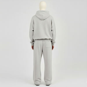 Men's <b>Light</b> Grey Full Zip Fleece Tracksuit Two Piece Set Oversized Zip Up Hoodie And Sweatpants Casual Plain Sportswear - Product Image 4