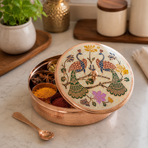 Caja de Especias de Cobre Hecha a Mano con Diseño de Pavo Real, 7 Recipientes para Especias, Organizador de Cocina, Venta al Por Mayor OEM - Product Image 3