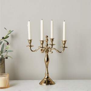 Modern Nordic <b>Gold</b> <b>Candelabra</b> Set Polished Brass Finish 3-Arm Candle Holder Minimalist Metal Taper Candlestick Wedding Reception - Product Image 2