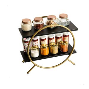 Étagère à épices à 2 niveaux pour comptoir de cuisine, support à masala en bois et métal, rangement multifonctionnel pour condiments et assaisonnements - Product Image 3